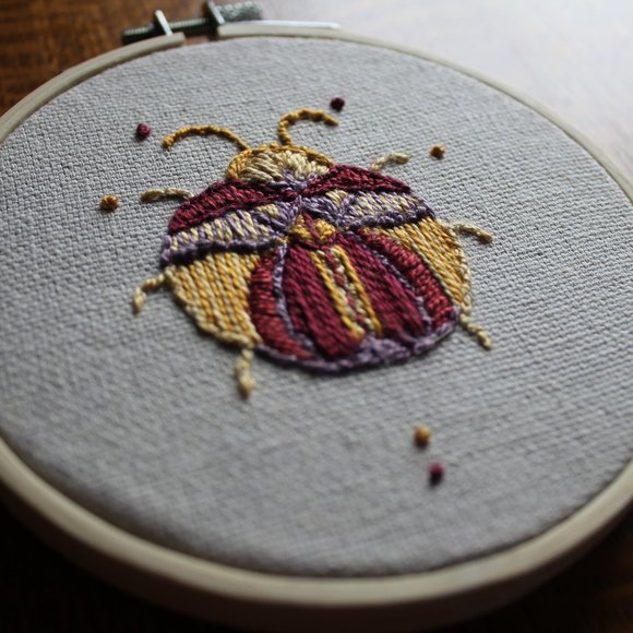 Beetle Hand Embroidered Textile Art